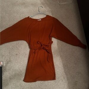 Rust Orange Knit Dress with Belt
